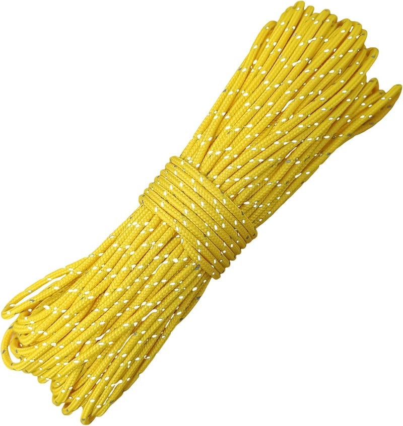 Legnowit 2mm Reflective Guyline Camping Paracord, Ultralight Thin Cord Rope for Tarp Rain Fly Tent Camping, 65 Feet (Yellow) - Image 1